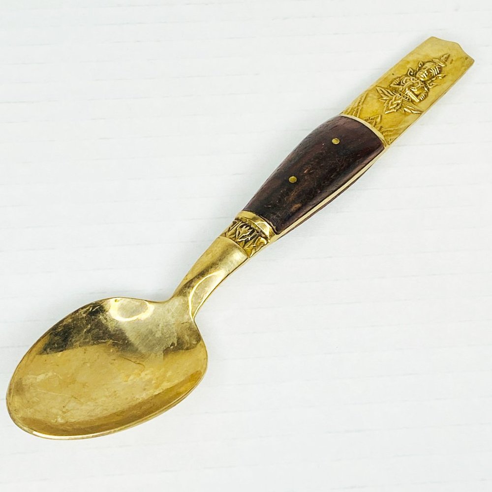 Vintage 1970s Thailand Brass and Wood Decorative Spoon